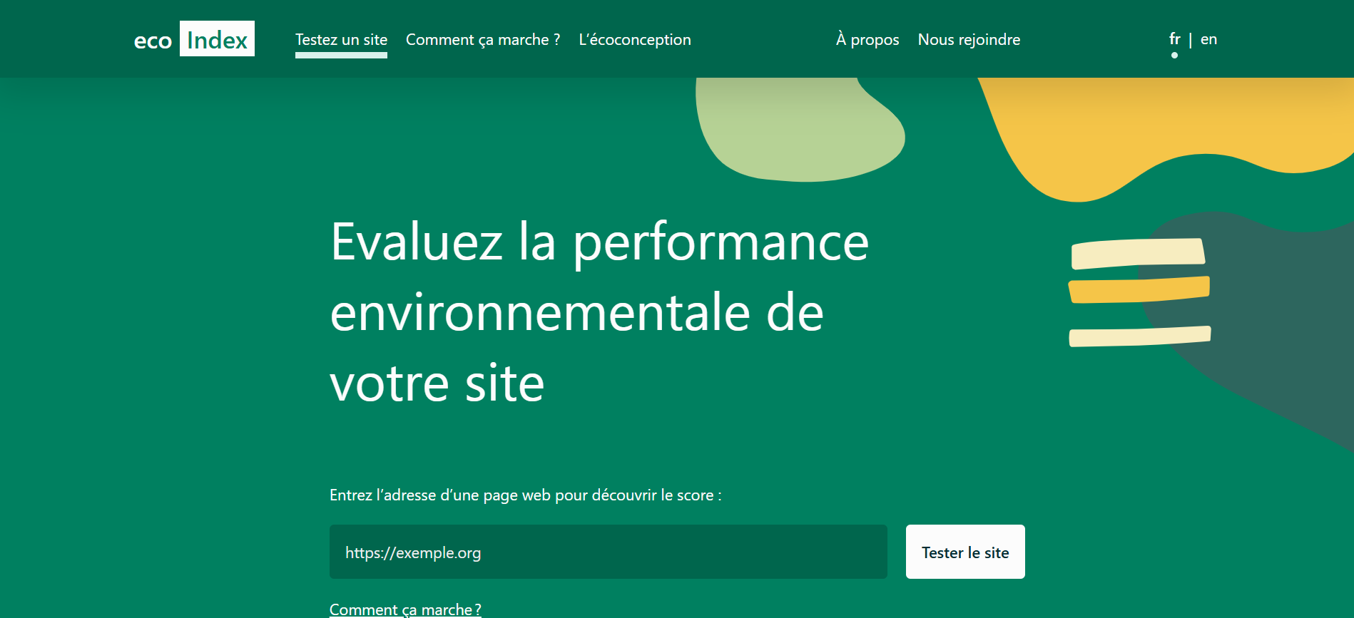 Exemple du site ecoIndex (https://www.ecoindex.fr/)